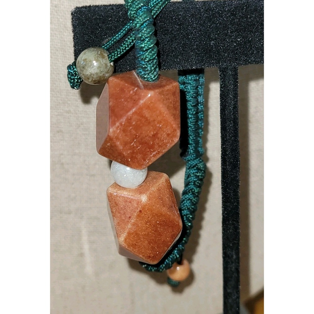 Vintage Orange Aventurine Faceted Bead Adjustable Cord Bracelet 18.1g